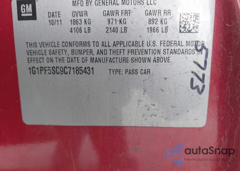 2012 Chevrolet Cruze 1Lt from USA, damaged, VIN 1G1PF5SC9C7185431